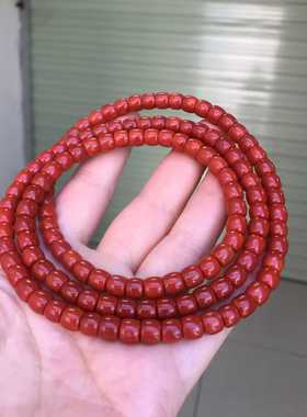 精品瓦西南红直切多圈手链锦红满色满肉6㎜佛珠包浆盘玩红润油性