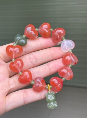 川料南红冰飘屁桃手链做工精细单圈手串百搭时尚饰品玉石吊坠挂件