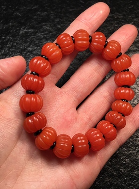 保山南红玛瑙南瓜珠手链牛血红包浆柔光锦红飞碟苹果珠手串吊坠男