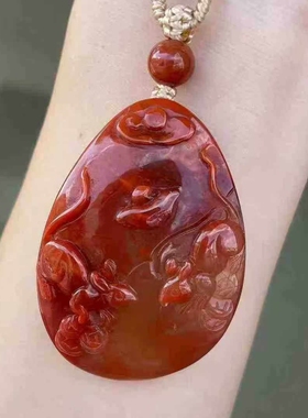 南红玛瑙瓦西料鼠钱吊坠柿子红带火焰吊坠挂件玉石男女款单圈正宗