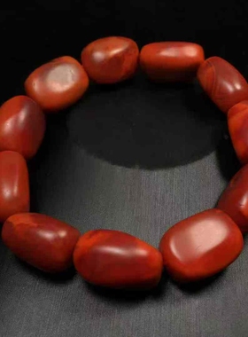 精品川料南红随型手串柿子红玫瑰红满色满肉14㎜男女款玉石