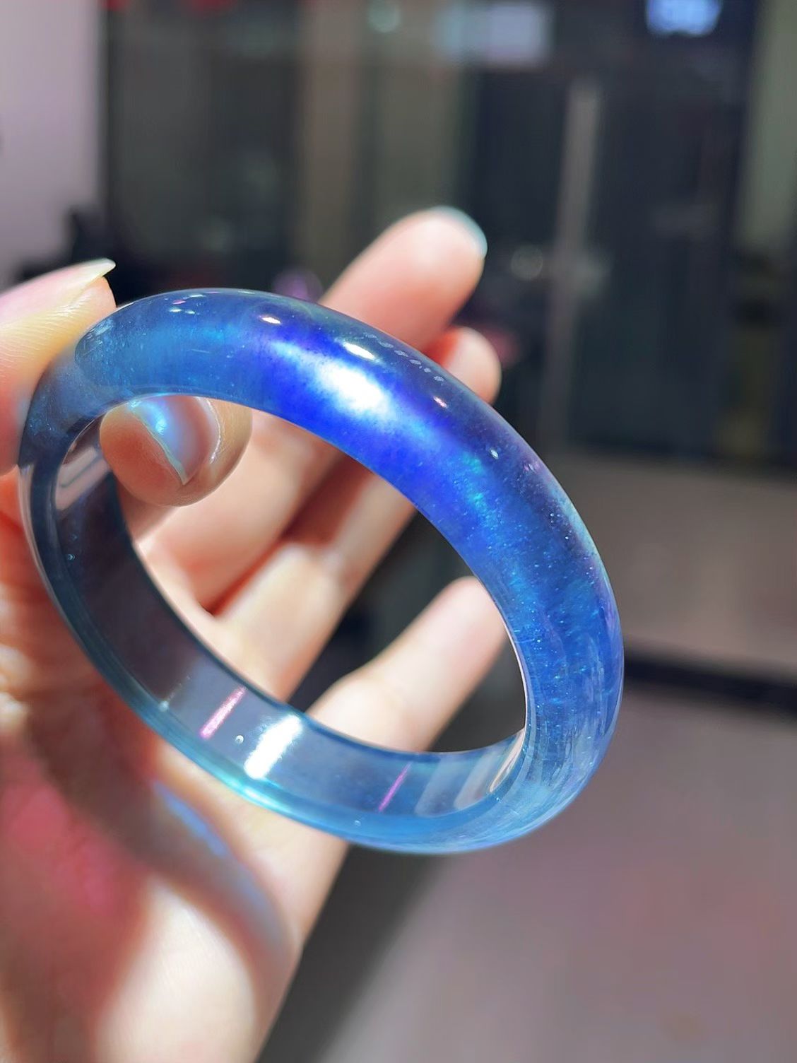 天然海蓝宝手镯55㎜径口海水蓝通透玻璃体巨美收藏级别百搭时尚女