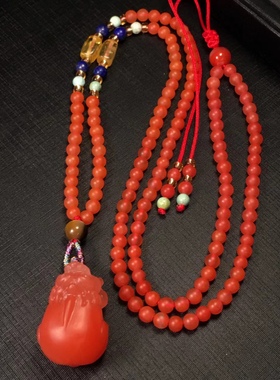 保山南红貔貅吊坠毛衣链项链三通复古背云流行时尚饰品手把摆件女