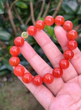 保山南红樱桃红单圈手串百搭diy手链饰品玉石吊坠挂件锁骨链女款