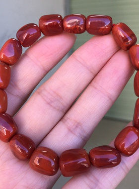 川料南红玛瑙手链特色牛血红火焰纹随型手串男女款单圈玉石