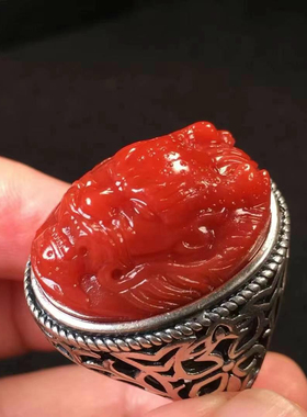 天然南红保山料龙戒指海蓝宝铜发晶草莓晶舒俱来翡翠18k金吊坠男