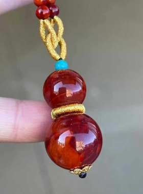 南红玛瑙瓦西料DIY葫芦项链柿子红锦红带火焰锁骨链男女款收藏