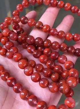 天然南红九口料满色满肉火焰红佛珠手串精品多圈圆珠手链百搭项链