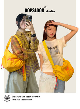 巫鹿可原创蝴蝶结刺绣防泼水大容量斜挎单肩包通勤休闲日韩风女包