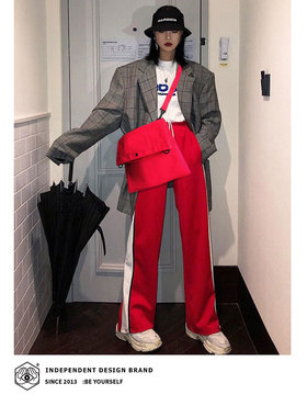 OOPSLOOK/巫鹿可加厚折叠内衬多口袋多用斜挎单肩帆布包三色纯色