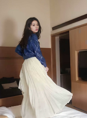 绝美重工 双层纱百褶裙 真丝欧根纱醋酸半身裙 轻盈大裙摆仙女裙