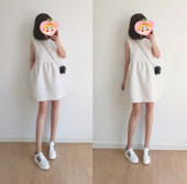 米白色连衣裙减龄无袖 2025年春秋冬新款 高腰可爱娃娃款 圆领背心裙