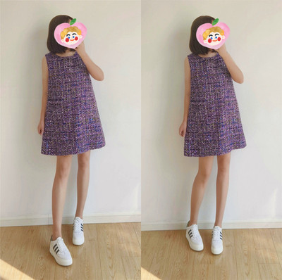 冬季紫色小香风连衣裙无袖背心裙