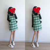 显瘦气质a字方领无袖 冬季 格子减龄毛呢连衣裙女秋冬款 背心裙