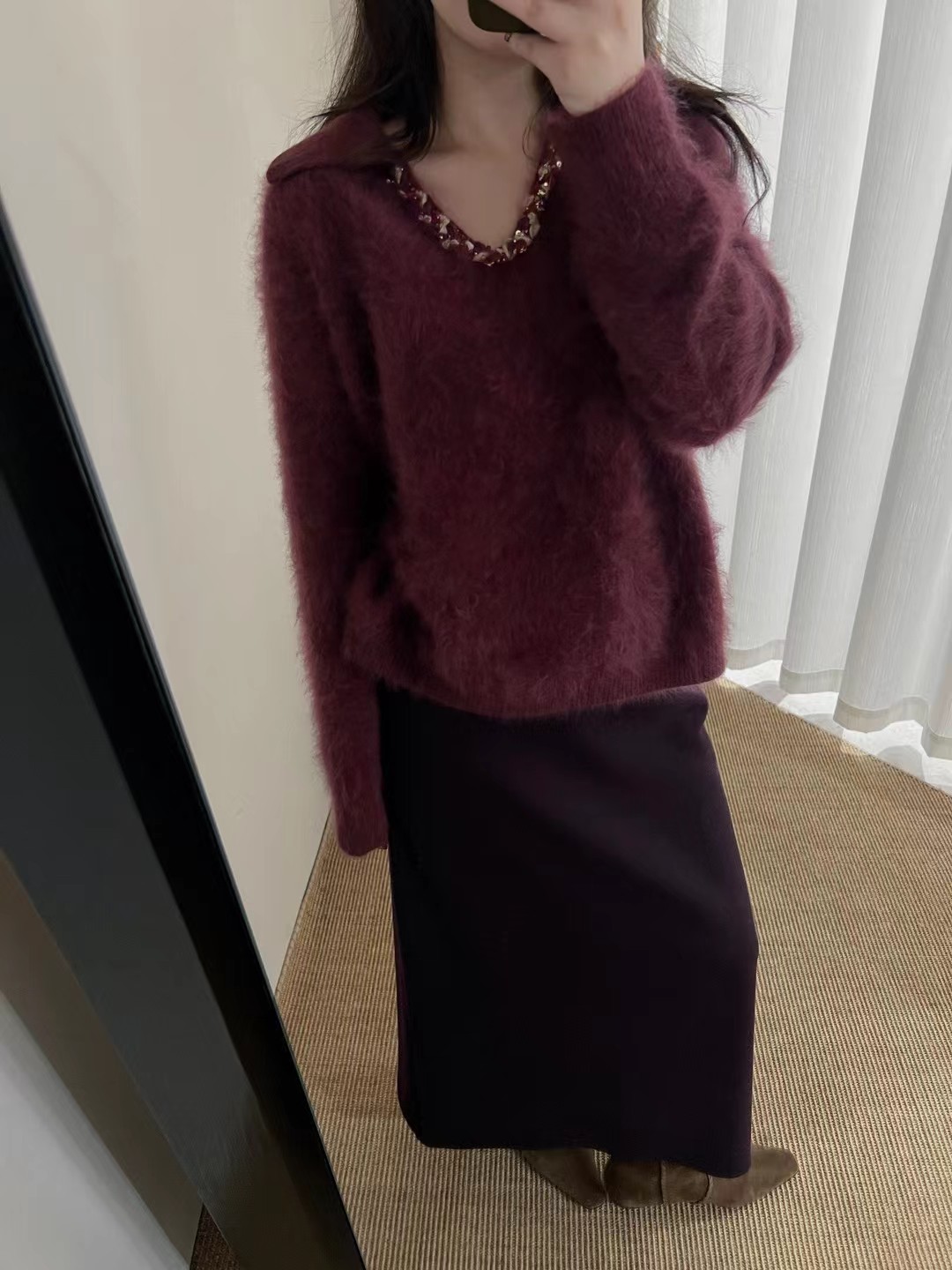 秋冬韩版短款翻领羊绒羊毛拉绒针织套头女宽松百搭毛衣上衣小个子