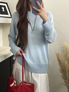 毛衣上衣 25早秋新款 韩版 圆领和纸纱针织衫 女宽松慵懒风百搭长袖