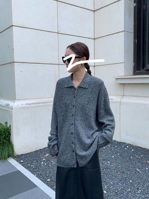 秋冬韩版休闲简约百搭全羊毛针织开衫女宽松慵懒毛衣外套上衣