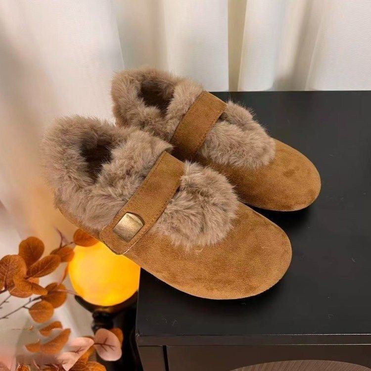 撤柜真皮勃肯鞋毛毛鞋女2025冬季新款加绒保暖豆豆棉鞋时尚雪地靴,女鞋,时尚雪地靴,淘宝优惠券,粉丝福利购,淘宝优惠卷