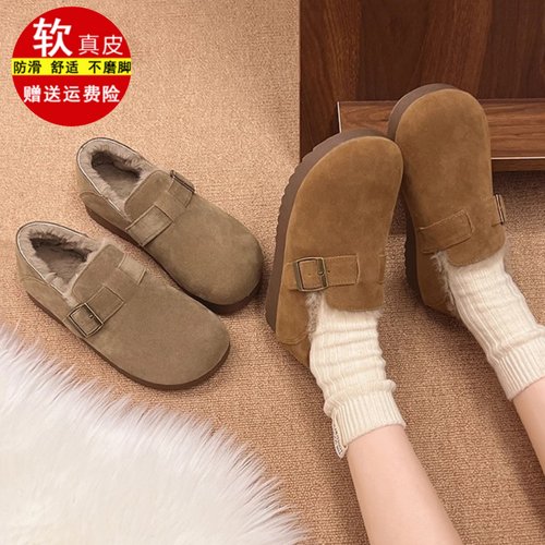 毛毛鞋真皮加绒全包复古勃肯鞋女