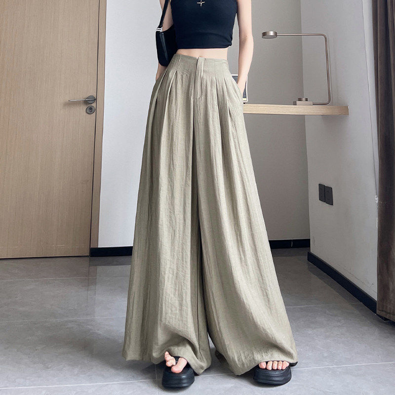 冰丝棉麻阔腿裤裙女夏季薄款山本裤松紧高腰垂感拖地防晒亚麻裤子