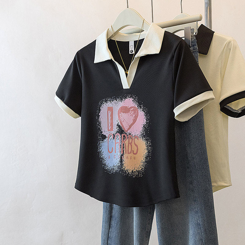 大尺码女装夏季弧形下摆正肩短袖T恤胖mm遮肚显瘦Polo领打底衫上