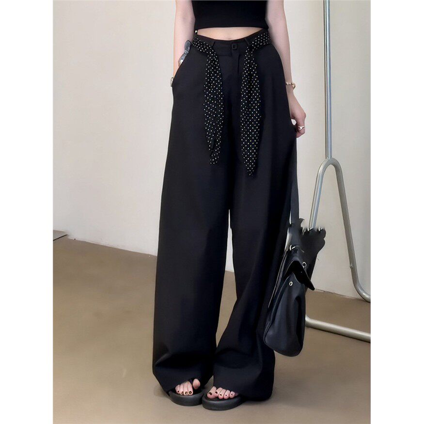 黑色西装阔腿休闲裤女秋季新款大码胖mm宽松显瘦直筒通勤拖地裤