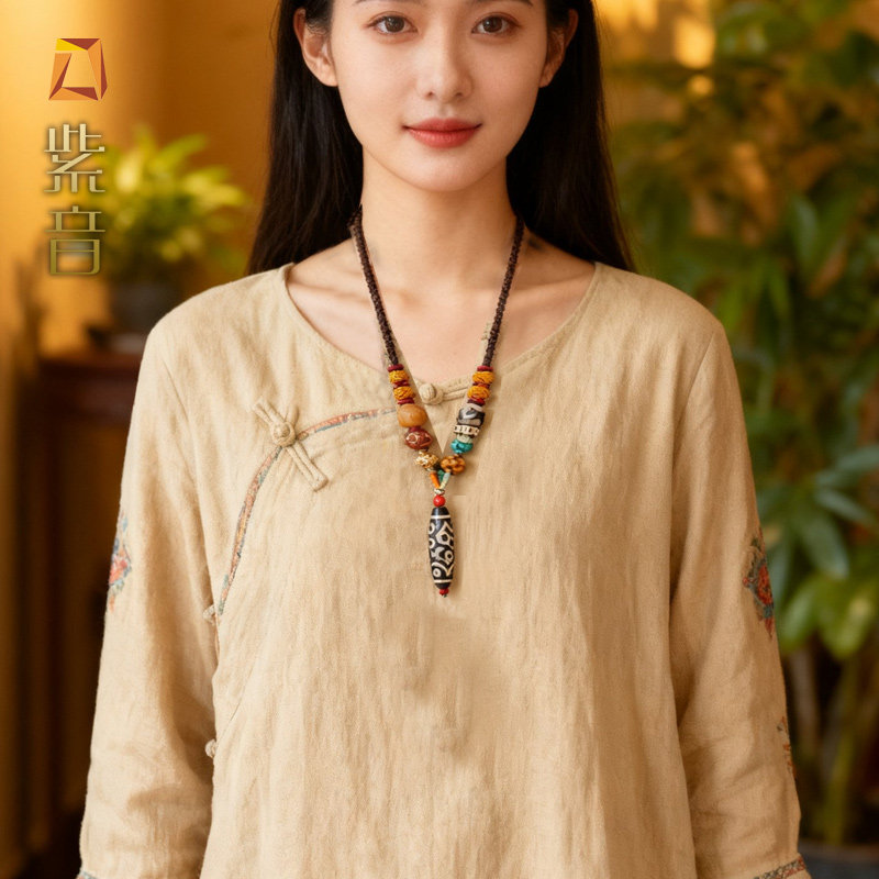 西藏天珠横穿虎牙挂绳南红蜜蜡金貔貅横穿锁骨挂绳项链调节长挂绳