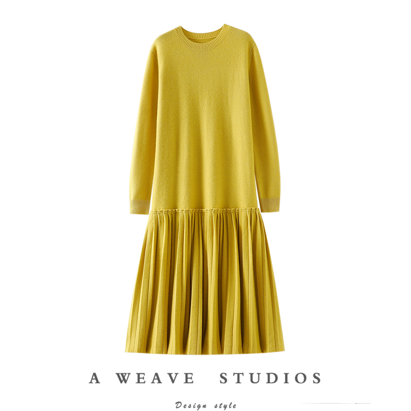 官方正品！加厚大克重100%纯山羊绒衫女圆领毛衣长款连衣裙子秋冬