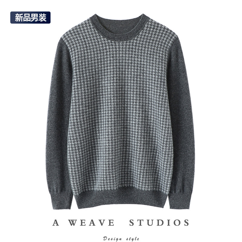 보자마자 직접 받아보세요 나만의 패턴으로 오세요  남성 크루넥 캐시미어 스웨터 물떼새 격자 캐시미어 스웨터 캐주얼 니트웨어