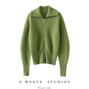 女纯羊绒毛衣外套 加厚大翻领100%纯山羊绒拉链开衫 这版 型满星啊