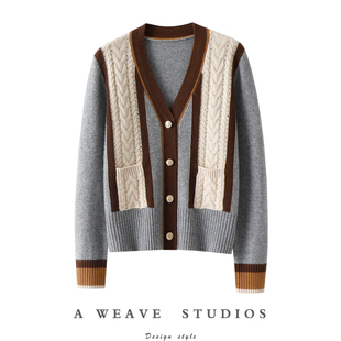 不凡品味！加厚100%纯山羊绒开衫女V领穿羊绒毛衣针织外套秋冬季