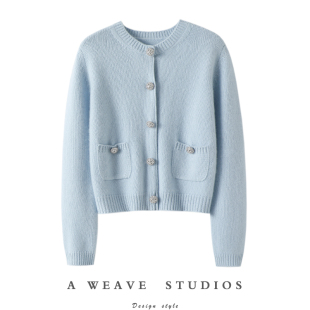 有点小腔调！粗针加厚纯山羊绒开衫女圆领纯羊绒毛衣针织小外套