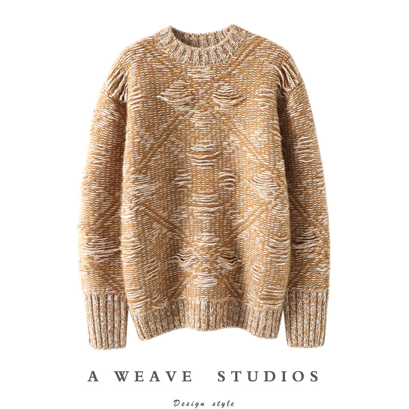 就是高货不规则破洞~重磅加厚！圆领山羊绒衫女纯羊绒毛衣针织衫