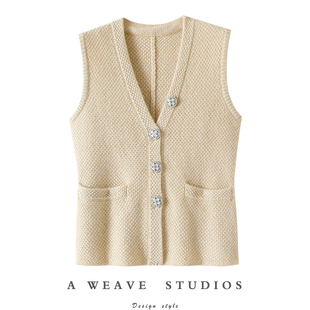 精致豪门小女主 背心坎肩 加厚100%纯山羊绒马甲女V领纯羊绒开衫