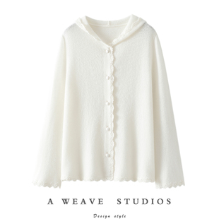 外套 女连帽毛衣针织开衫 遇见就是惊喜 手工钩花100%纯山羊绒开衫