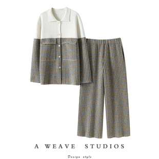 新款 官方正品 子女外穿套装 女针织羊绒裤 重磅加厚100%纯羊绒开衫