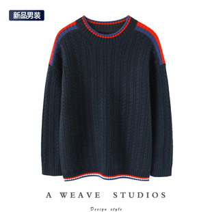 圆领拼色纯羊绒毛衣套头针织衫 加厚羊绒衫 宽松冬 男士 撑场面高货