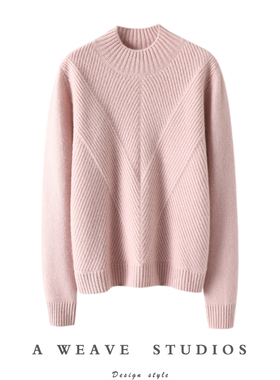 灵动仙气~秋冬半高领羊绒衫女100%纯山羊绒毛衣厚宽松针织打底衫