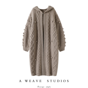 女长款 重磅加厚手工毛球纯羊绒开衫 毛衣大外套 1700克 释放时髦