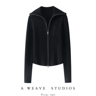 女纯羊绒毛衣外套 翻领100%纯山羊绒拉链开衫 哇 上身惊艳全场