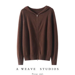 女纯羊绒连帽毛衣外套 连帽100%纯山羊绒拉链开衫 喜欢 不得了