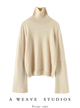 上身美呆了~双层大廓袖高领100%羊绒衫女纯羊绒毛衣套头2024秋冬