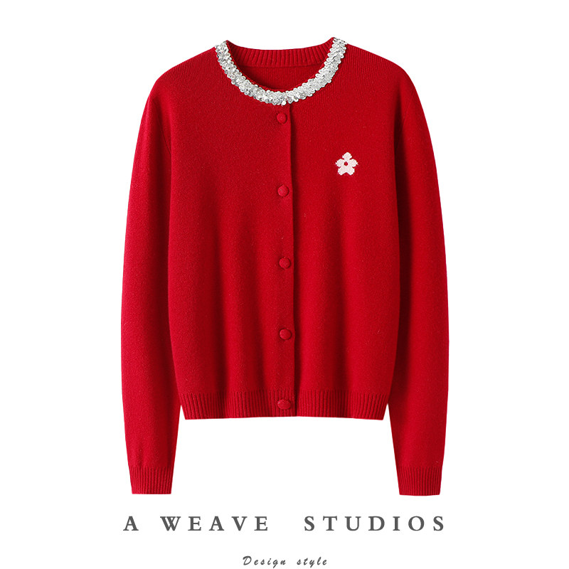 官方正品！加厚版！亮片设计100%纯羊绒衫花朵提花针织开衫外套,女装/女士精品,羊绒衫,淘宝优惠券,粉丝福利购,淘宝优惠卷