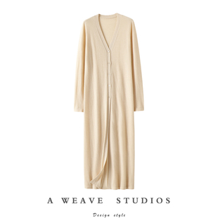 高傲的上位者！精纺100%纯山羊绒开衫女长款连衣裙子针织外套罩衫