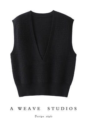 上身很惊艳！加厚深V领100%纯羊绒背心女羊绒衫毛衣宽松坎肩马甲