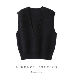 上身很惊艳 毛衣宽松坎肩马甲 加厚深V领100%纯羊绒背心女羊绒衫