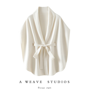 官方！气场强大~加厚纯山羊绒衫女V领斗篷秋冬外套披肩