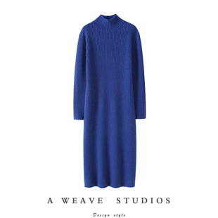 颜值与舒适！加厚金线红色高领羊绒连衣裙女羊绒衫长款毛衣秋冬