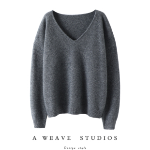 宽松秋冬 女纯羊绒毛衣针织打底衫 精致品质在线 加厚V领羊绒衫