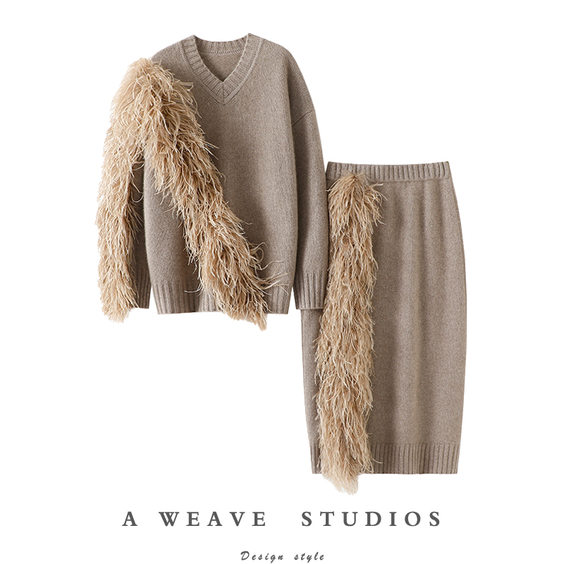 启超官方高端100%纯山羊绒衫套装